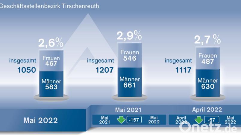 Der Arbeitsmarkt im Bereich Tirschenreuth entwickelt sich positiv. Grafik: Oberpfalz-Medien/Quelle: Agentur für Arbeit Weiden