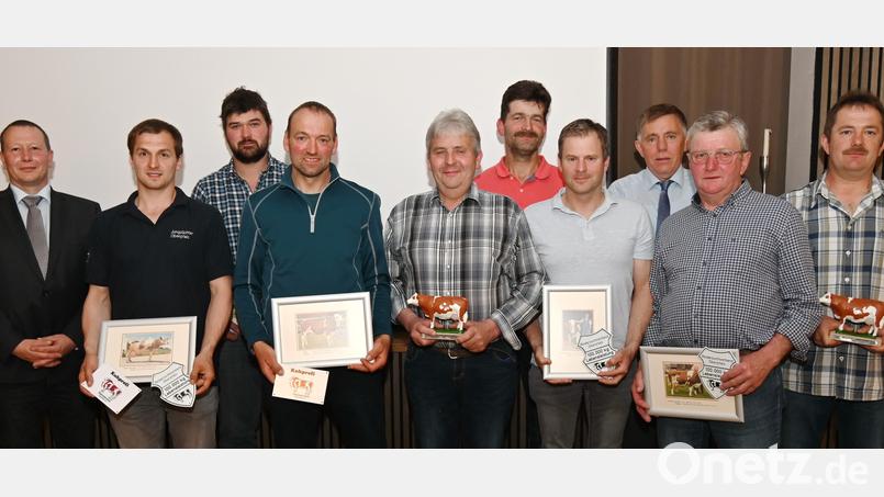 Ehrungen für herausragende Ergebnisse in der Rinderzucht und der Vermarktung standen auf der Tagesordnung. Von links: Uwe Herrmann, Andreas Bernreuther, Thomas Loos, Thomas Wiesner, Hans Pirner, Bernhard Wiesner, Michael Kohl, Thomas Nibler, Markus Schmid und Christian Graml. Bild: gf