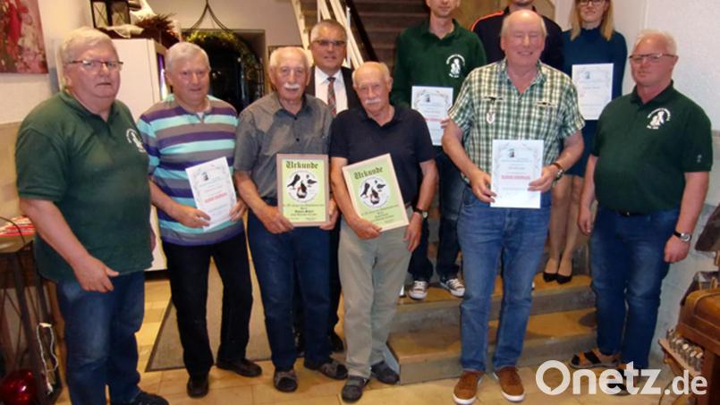 Nach der Ehrung: (hinten von links) Richard Tischler, Michael Paulus, Andreas Paulus, Sandra Höcherl; (vorne von links) Johann Kiener, Franz Wittmann, Johann Scharl, Edi Dippl, Michael Ott und Karl-Heinz Welnhofer. Bild: Kiener/exb