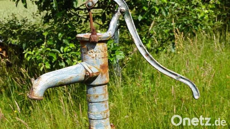 Studentin Lisa Rath will in Immenreuth eine Online-Umfrage zur Nutzung von Regenwasser oder dezentralen Wasserrückhalt starten. Regenwasser von Dachflächen hilft, aufgefangen in Brunnen, Wasser zum Gießen zu sammeln und Wasser zu sparen. Eine alte Pumpe kann dazu helfen. Bild: bkr