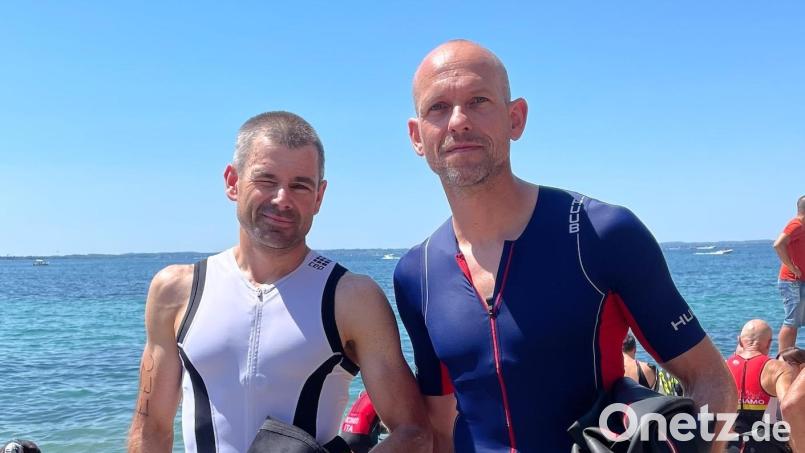 Wolfgang Achatz (links) und Marco Männl bestanden die Herausforderung beim Triathlon in Bardolino. Bild: Männl