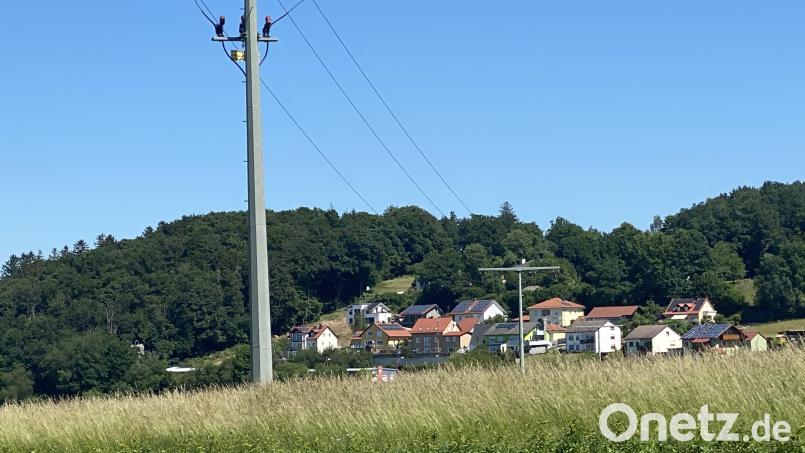Zwei Strommasten im Tännesberger Gewerbegebiet sollen abgebaut und die Leitungen erdverkabelt werden. Bild: Josef Glas
