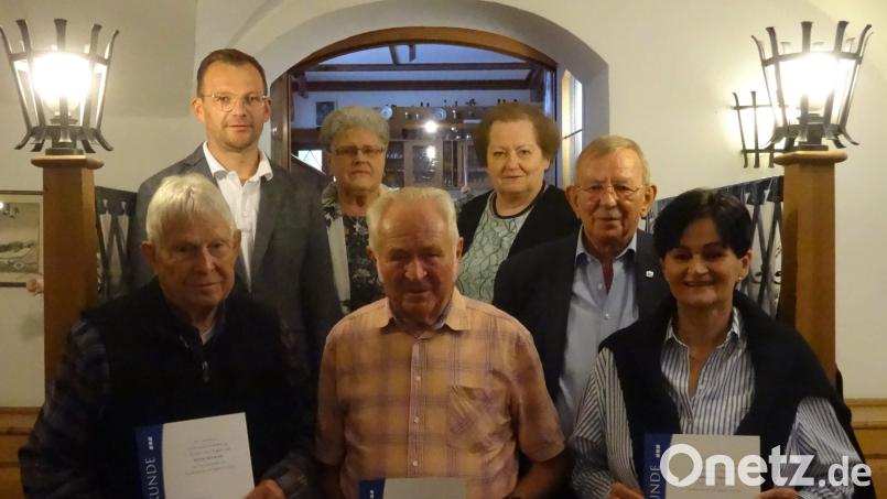 Der VdK-Ortsverband Hirschau ehrt langjährige Mitglieder (vorn, von links): Peter Nitsche, Alfons Siegert, Vorsitzender Leonhard Wischer und Bärbel Gruber; hinten (von links): Dritter Bürgermeister Hermann Gebhard, Frauenbeauftragte Erna Brauner und VdK-Kreisvorsitzende Marianne Kies-Baldasty. Bild: u