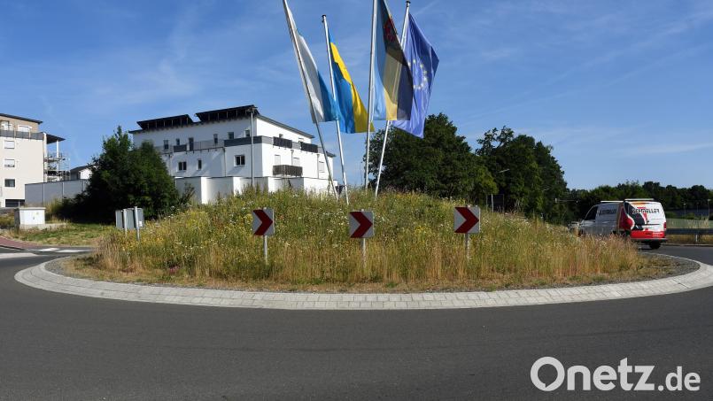 Am grünen Kreisel in der Alten Straße in Neustadt/WN dürfen Kräuter und Blumen weiter wachsen. Die Pläne die Blühinsel umzugestalten sind vorerst vom Tisch. Bild: Gabi Schönberger