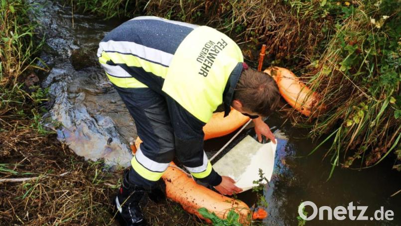 Eine größere ausgelaufene Menge Öl im Bach Schlattein bei Wildenau rief Feuerwehren aus dem ganzen Landkreis Tirschenreuth am Mittwoch und Donnerstag auf dem Plan. Bild: Feuerwehr Wildenau/exb