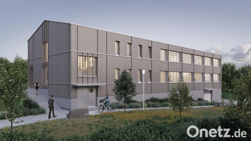 Diese Visualisierung des Architekturbüros evh_architekten zeigt das geplante Dienstgebäude des Landkreises Amberg-Sulzbach an der Adalbert-Stifter-Straße in Amberg. Wegen Preissteigerungen erhöhte der Kreisausschuss das Budget für diesen Neubau um rund 630.000 Euro. Grafik:  evh_architekten