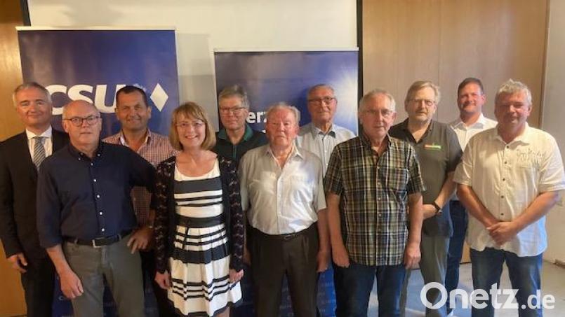 Langjährige Mitglieder des CSU-Ortsverbandes wurden geehrt.
Kreisvorsitzender Harald Schwartz (links) und Ortsvorsitzender Christian Lautenschlager (Zweiter von rechts) gratulierten. Bild: döh