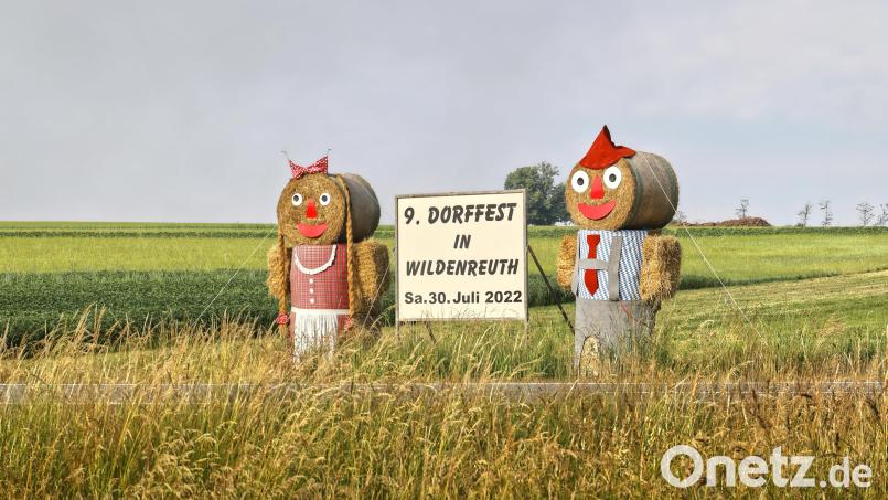 Der Hinweis auf das 9. Dorffest in Wildenreuth am kommenden Samstag, 30. Juli, ist an der B 22 bei Frodersreuth schon von Weitem zu sehen. Bild: njn