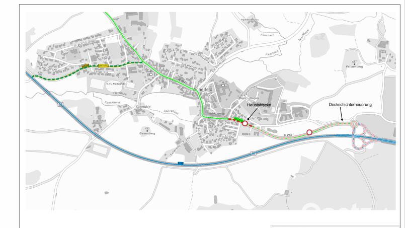 Diese Umleitung müssen Verkehrsteilnehmer ab Montag bis Mitte September bei Michelfeld fahren. Bild: Staatliches Bauamt Amberg-Sulzbach/exb