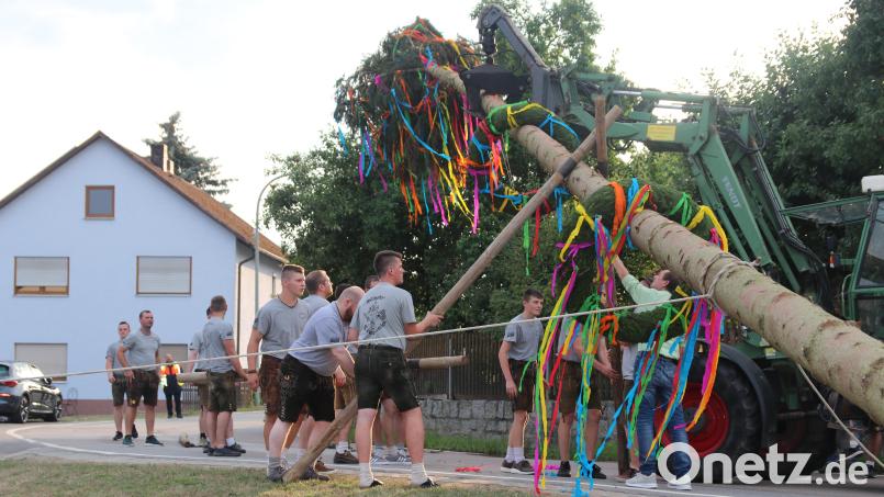 Die Burschen beim Aufstellen des Kirwabaums. Bild: ral