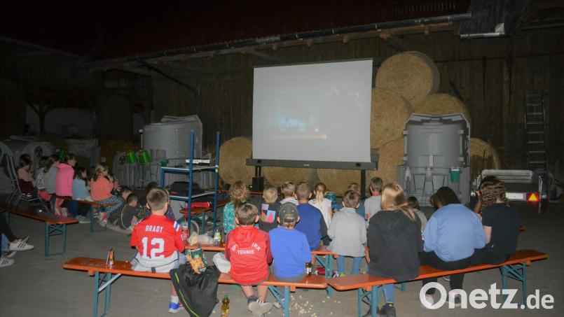 Gebannt und gut versorgt mit Popcorn und Getränken verfolgten die Kinder das Geschehen auf der Leinwand mitten im Hilburger-Hof. Bild: kki