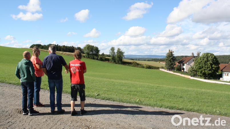 Bei einem Ortstermin besuchten Mitglieder des Bauausschusses auch die Senke am Feilersdorfer Ortsrand, in der sich Wasser und Schlamm des Unwetters vom 27. August gesammelt hatten. Bild: bjp