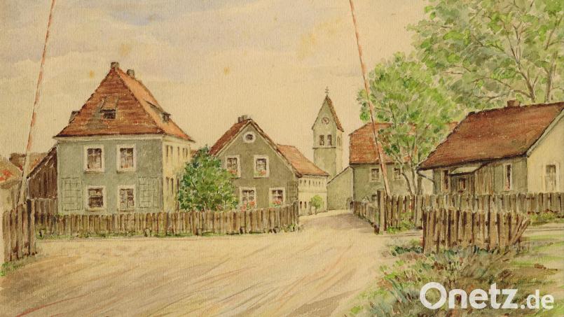 Ortsansicht von Schwarzenbach aus dem Jahr 1949. Der Maler des Bildes war Johann Brandl, der bereits verstorben ist. Bild: Pfarrgemeinderat Schwarzenbach/exb