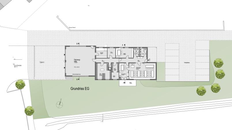 Um besser vor Hochwasser geschützt zu sein, wird das neue Lanzer Gerätehaus um 70 Zentimeter angehoben und etwas weiter nach vorn an die Straße gerückt, darüber hinaus ändert sich an der schon genehmigten Bauplanung nichts. Grafik: Architekturbüro Götzer/exb