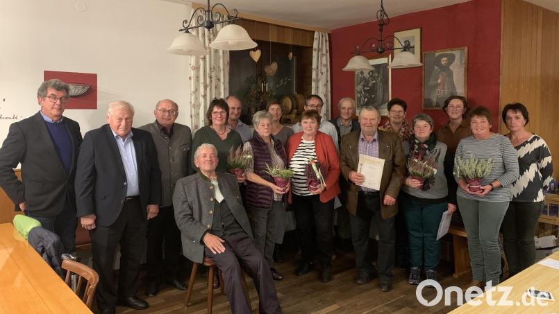Kreisfachberater Wolfgang Grosser, Bürgermeister Hans Wilhelm, stellvertretender Vorsitzender des Kreisverbandes, Hans-Dieter Betz (von links), und Vorsitzende Irmgard Kaiser (Dritte von rechts) dankten den Mitgliedern für ihre langjährige Vereinszugehörigkeit. Bild: Elisabeth Kederer/exb