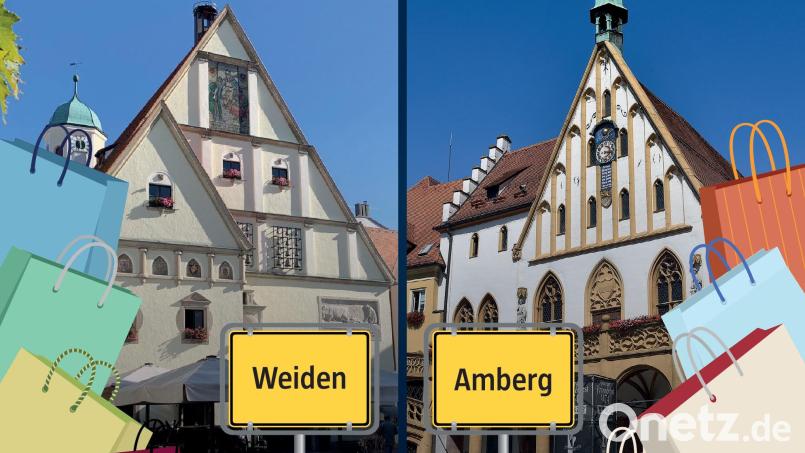 Shoppen in Weiden oder in Amberg. Das ist Geschmackssache. Bildmontage: Schönberger/Hartl/Meier