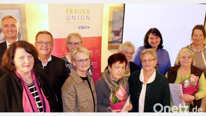 Bei der Frauen-Union Amberg gab es Ehrungen (von links): Marianne Radde-Kneißl, Harald Schwartz, Martin Preuß, Susanne Herding, Margit Wittmann, Evi Bauer-König, Christa Beck, Gunda Scherer, Barbara Gerl, Irene Zeller und Karin Müller-Popp. Bild: Frauen Union Amberg/exb