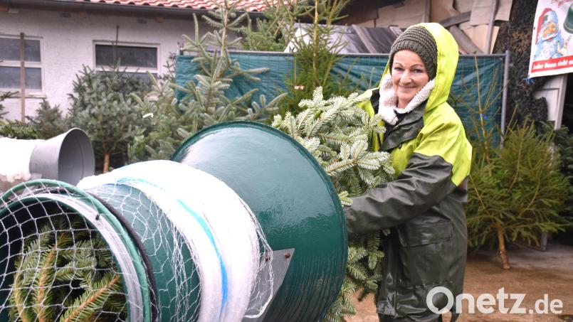 Stefanie Höcht arbeitet gern draußen bei ihren Christbäumen und freut sich schon auf die Kunden. Im Advent geht es rund auf dem Tannenhof. Bild: ubb