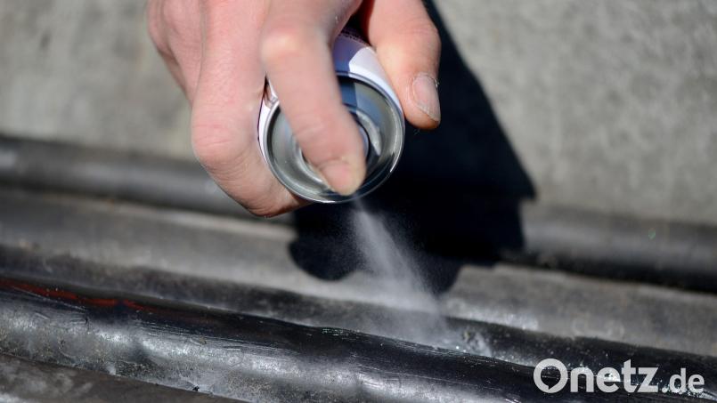 In Schwandorf hat ein Graffiti-Sprayer die Mädchenrealschule besprüht. Die Polizei sucht nun nach Zeugen. Bild: Caroline Seidel/dpa