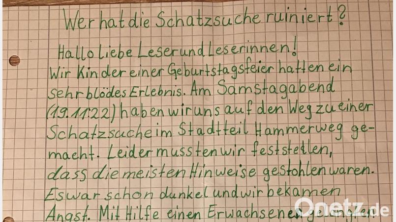 &quot;Wer hat die Schnitzeljagd ruiniert?&quot; fragen Kinder vom Hammerweg in einem Brief an die Redaktion. Bild: exb