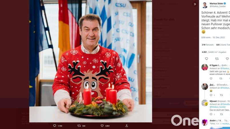 Meint er das ernst? Das fragen sich viele Twitter-Nutzer angesichts dieses Fotos von Söder aus der Staatskanzlei. Screenshot: Markus Söder/Twitter