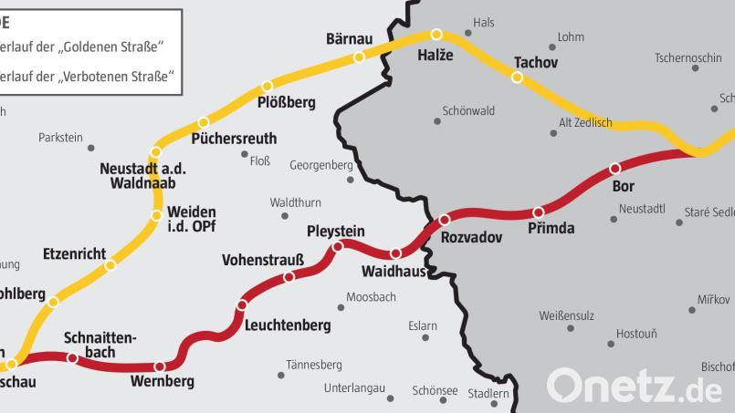 Hier verliefen die &quot;Verbotene Straße&quot; und die &quot;Goldene Straße&quot;, die Rainer Christoph in seinem neuen Heimatbuch näher beschreibt. Grafik: Medienproduktion, Oberpfalz Medien
