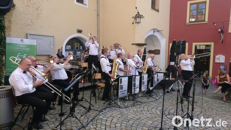Die Profimusiker Jazz-Big -Band aus Karlsbad begeisterten auf dem Luher Marktplatz mit musikalischen Spitzenleistungen und spielten weltberühmte Melodien. Archivbild: mh