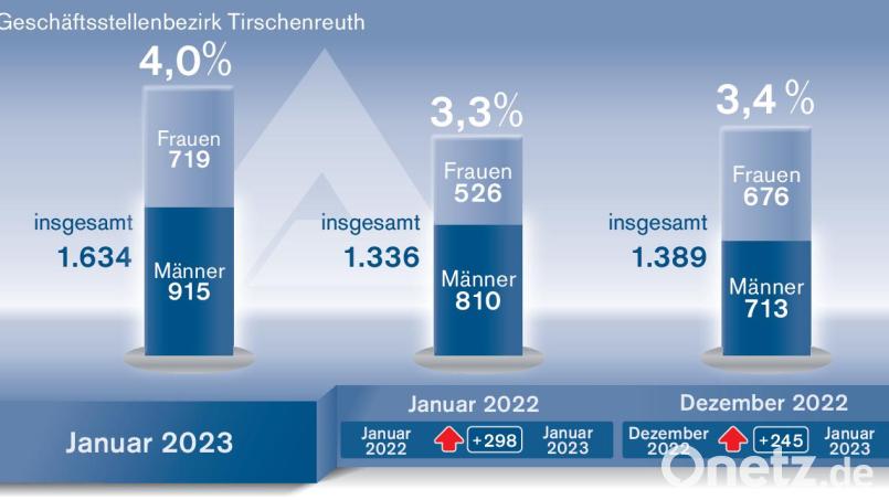 Die Arbeitslosenzahlen im Landkreis Tirschenreuth im Januar 2023. Bild: Grafik: Marina Gube/Quelle: Agentur für Arbeit