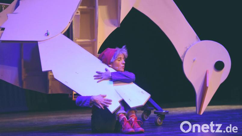 Nils (Doris Hofmann) und Gänserich Martin werden Freunde. Bild: Tobias Schwarzmeier