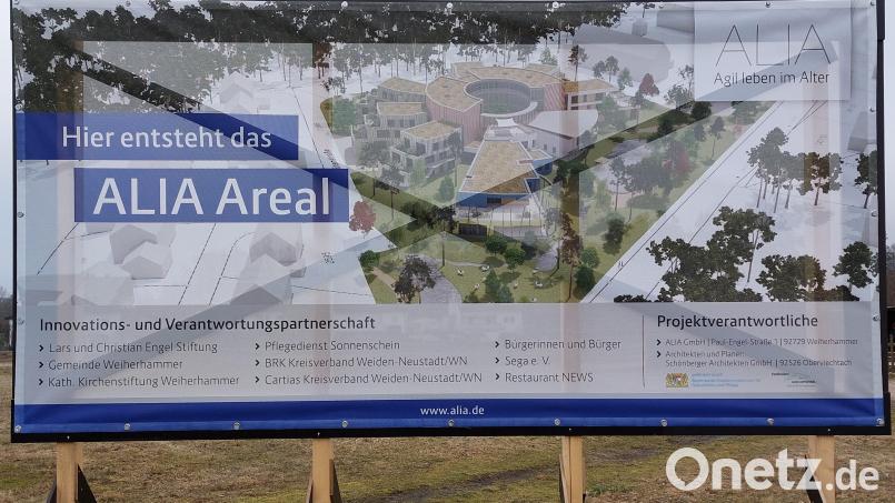 Auf der Bautafel auf dem ALIA-Gelände ist zu erfahren, wie das geplante Projekt einmal aussehen soll. Bild: gmü
