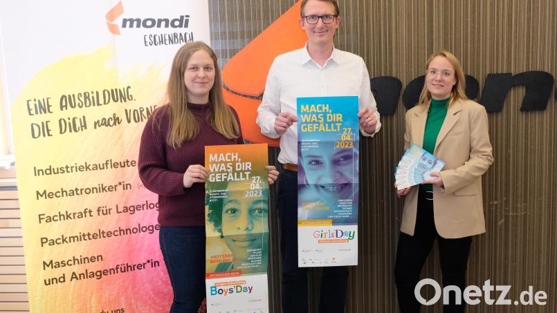 Vertreterinnen der Arbeitsagentur rühren mit Mondi-Geschäftsführer Burkhard Vogel die Werbetrommel für den Girls&#039;Day am 27. April. Bild: do