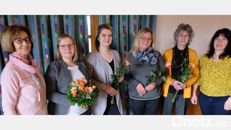 Beim Frauenbund gab es eine kleine Veränderung im Vorstand. Von links: Schriftführerin Helga Wittmann-Behr, die verabschiedete Schatzmeisterin Anita Woppert, Natalie Ach, Christine Geiger, die neue Schatzmeisterin Waldtraud Riedel und Zweite Vorsitzende Kerstin Sommermann. Bild: le