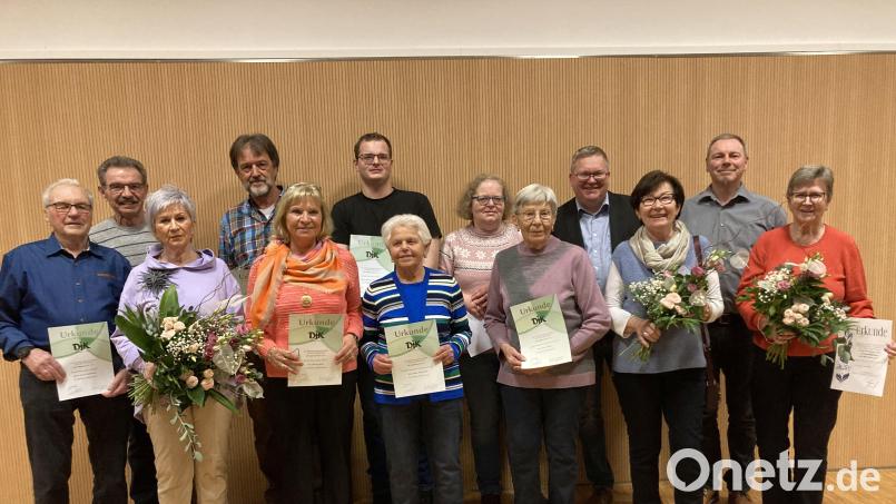 Die Geehrten und die verabschiedeten Mitglieder (von links): Erich Obendorfer, Bernhard Hausmann, Angelika Frei, Heinz und Monika Meinl, Michael Hellerbrand, Helga Moosburger, Monika Hellerbrand, Maria Mertel, OB Michael Cerny, Evi Mirz, Vorsitzender Rainer Stauber und Annelies Lier. Bild: hae