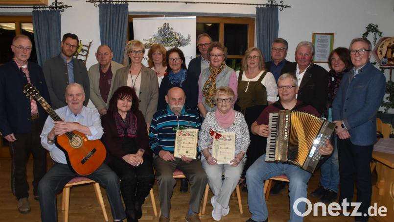 Ehrungen und Wahlen beim den Nordoberpfälzer Musikfreunden. Vorne von links: Eugen Eberhardt, Anita Wiendl, Erich Marek, Traudl Marek und Wolfgang Butz. Bild: hcz
