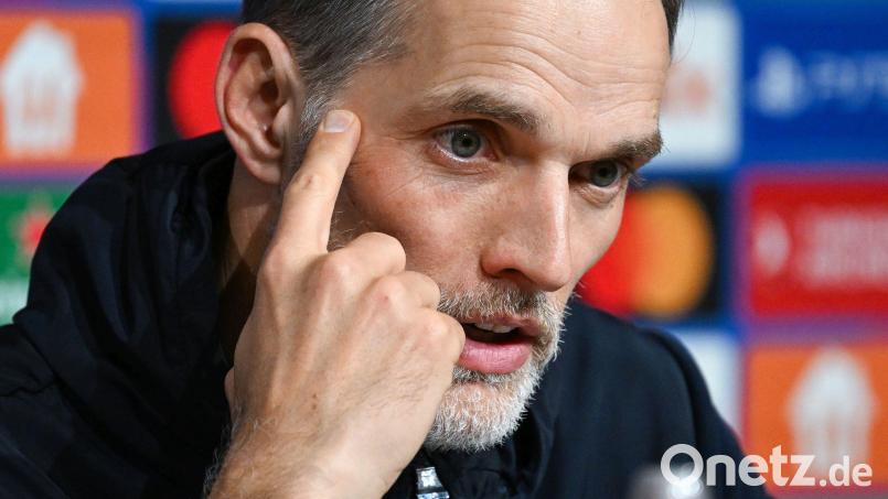 Thomas Tuchel nach dem Spiel gegen Manchester City bei der Pressekonferenz. Bild: Sven Hoppe/dpa
