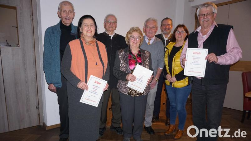 Nach der Ehrung (von links): Josef Schweiger, Maria Näßl, Wulf-Dieter Wilhelm Hörmann (Chorleiter), Inge Kraus, Arnold Richthammer, Bürgermeister Frank Zeitler, Marianne Forster und Richard Ehemann. Bild: Manfred Seibert/exb