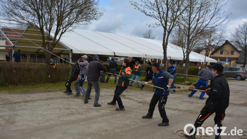 Schon am vergangenen Samstag wurde das große Festzelt aufgebaut, das an beiden Tagen jeweils bis zu eintausend Menschen Platz bietet. 40 Blasmusikfreunde packten mit an. Bild: jr