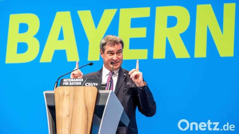 CSU-Vorsitzender Markus Söder spricht beim Parteitag in Nürnberg. Bild: Peter Kneffel