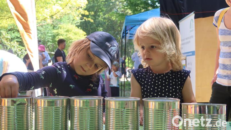 Beim Kinderbürgerfest waren alle Sinne der kleinen Weidener gefragt, wie hier bei den Farbbüchsen. Bild: Kunz