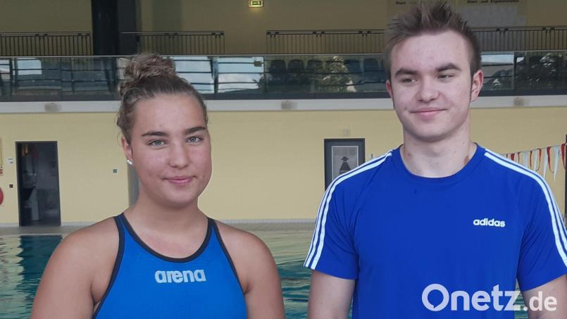 Hanna Hirsche (links) und Fynn Legat vom Tirschenreuther Schwimm-Club haben sich für die diesjährigen deutschen Jugendmeisterschaften im Schwimmen qualifiziert. Bild: rbg