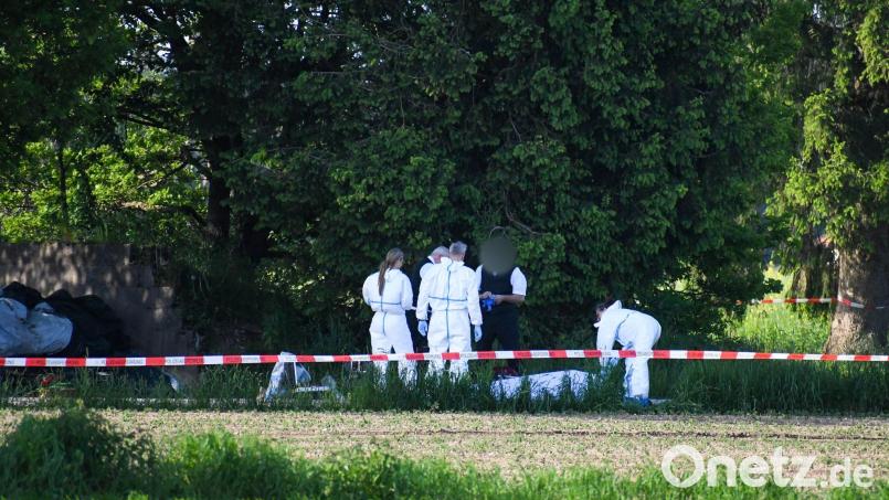 Die Spurensicherung begutachtet den Fundort der Frauenleiche. Bild: Vifogra/Tiedemann/vifogra/dpa