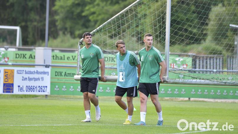 Das erste Tor der neuen Saison – es fällt nicht, sondern wird getragen. Von Giuliano Nyary, Sascha Luft und Martin Popp (von links). Bild: Hubert Ziegler
