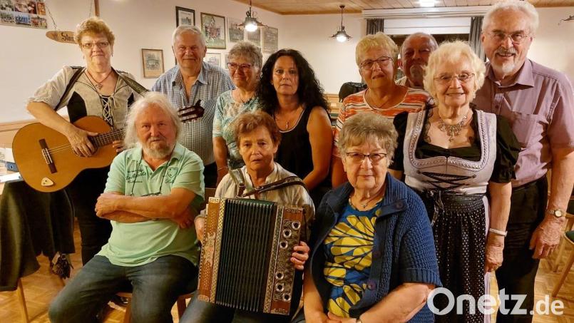 Christa Böhm (stehend, von links), Manfred Reithmayer, Carmen Pilsak, Nicole Burdack, Edeltraud Frank, Maria Böhm und Otto Zahn sowie (sitzend, von links) Walter Pilsak, Traudl Reithmayer und Marianne Helm sorgten beim Musikantentreff in Premenreuth für Stimmung. Bild: Egon Böhm/exb