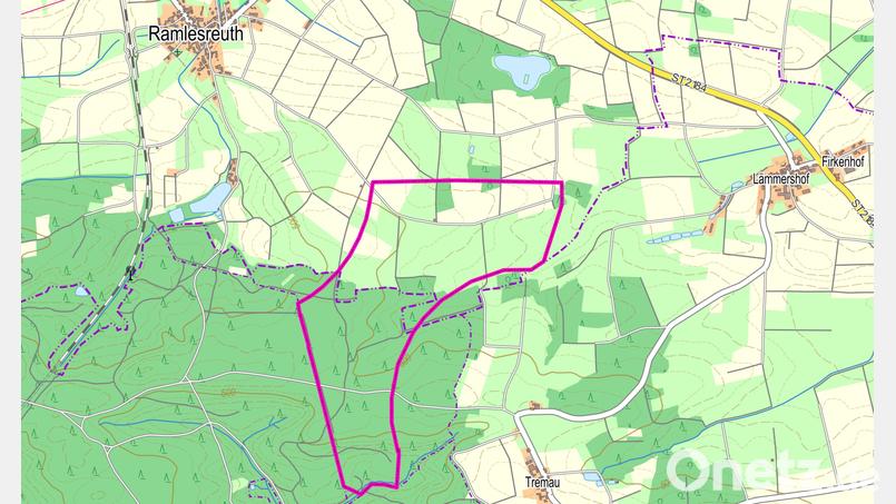 Südöstlich von Ramlesreuth liegt eines der zwei Vorranggebiete, die den Speinsharter Forst betreffen. Grafik: Ostwind Erneuerbare Energien GmbH/exb