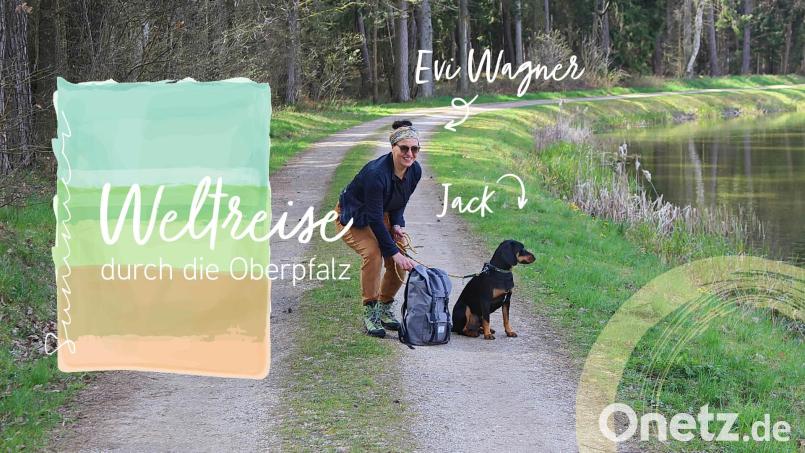 LEO-Autorin Evi war mit ihrem Hund Jack auf Weltreise in der Oberpfalz. Bild: Alwin Götz / Grafik: Redaktion Magazine