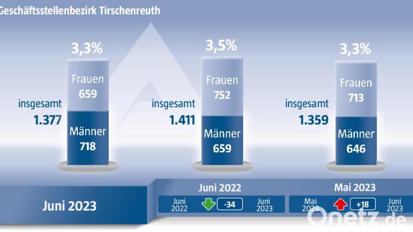 Der Arbeitsmarkt im Landkreis Tirschenreuth im Juni 2023. Grafik: Oberpfalz-Medien/Quelle: Agentur für Arbeit