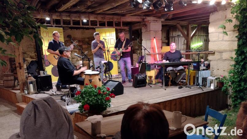 Die Nabburger Band "Ollie und die Blinden" um den blinden Keyboarder Ollie Graf begeistert das Publikum im Taubnschusterhof in Eschenbach. Bild: hev