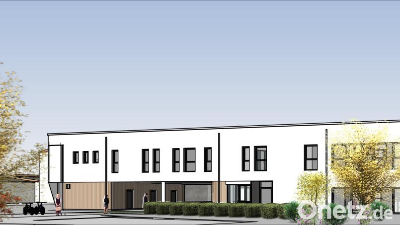 So soll die neue Kindertagesstätte in Waldershof aussehen. Das Bild zeigt die Ansicht von der Neukirchnerstraße. Grafik: Architekturbüro Horstmann und Partner Part GmbH