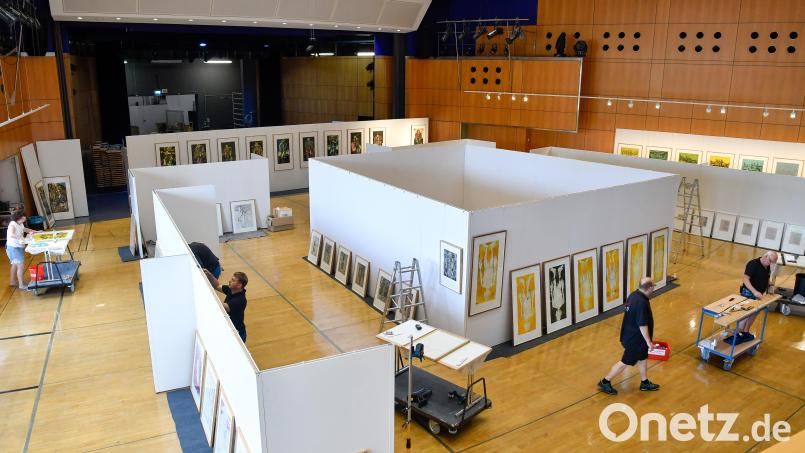Der große Saal des Amberger Kongresszentrums ist bis 20. September wieder eine Kunsthalle. Bild: Petra Hartl