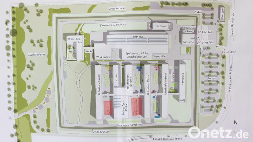 Die Justizvollzugsanstalt ist in unterschiedliche Bereiche gegliedert, wie die Planskizze verdeutlicht. Repro: Sascha Fuchs/fph